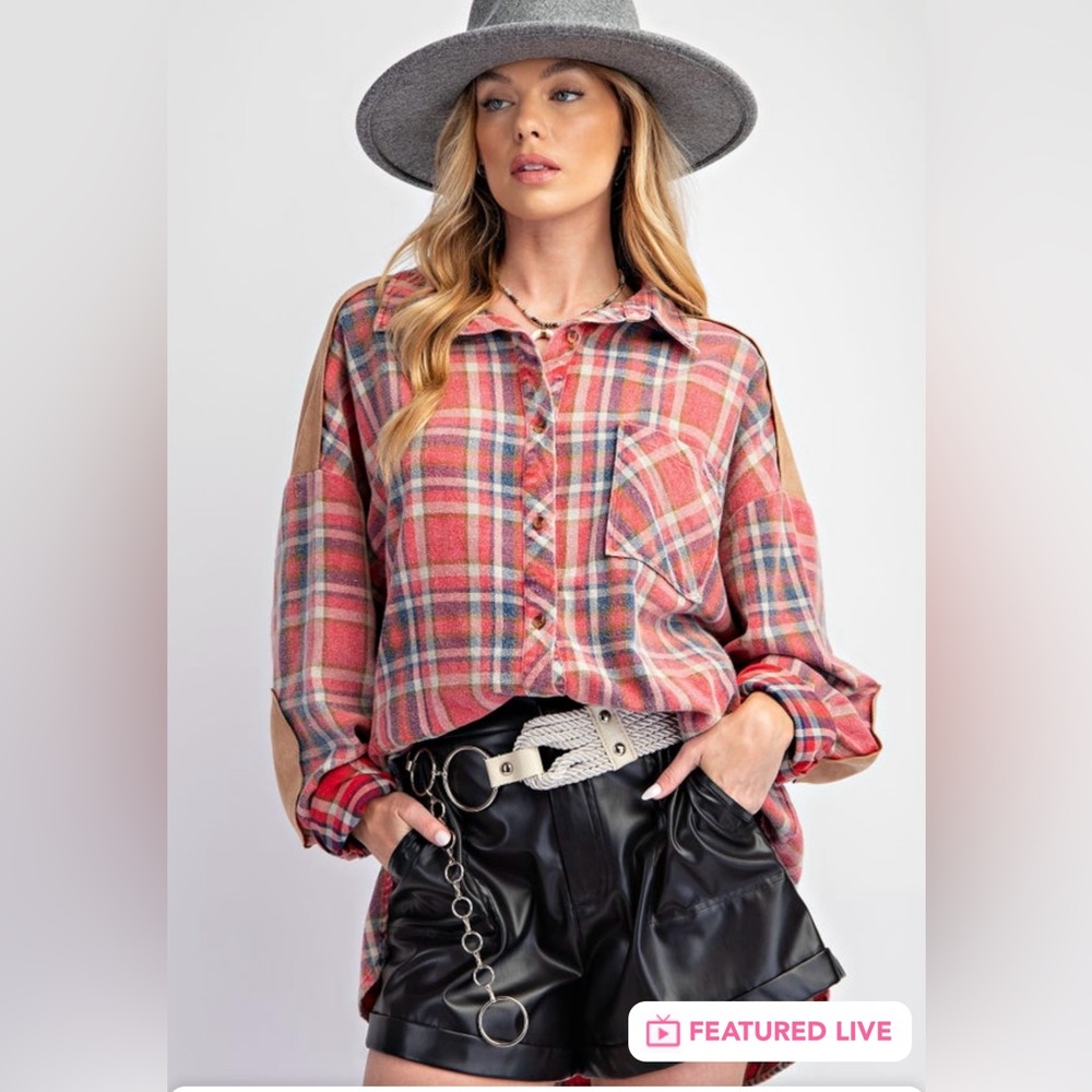 Easel Acid Wash Plaid Shirt